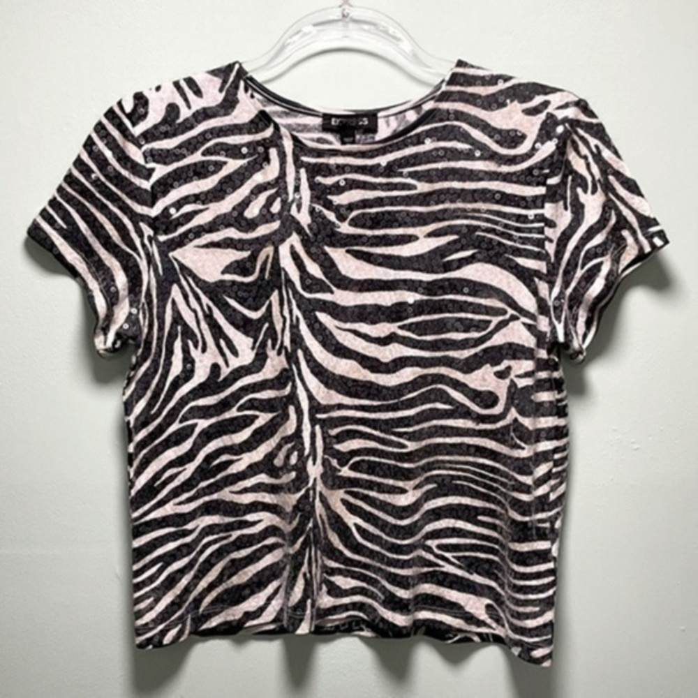 NWT-EXPRESS- Sequin Animal Print Crew Neck Tee- XS